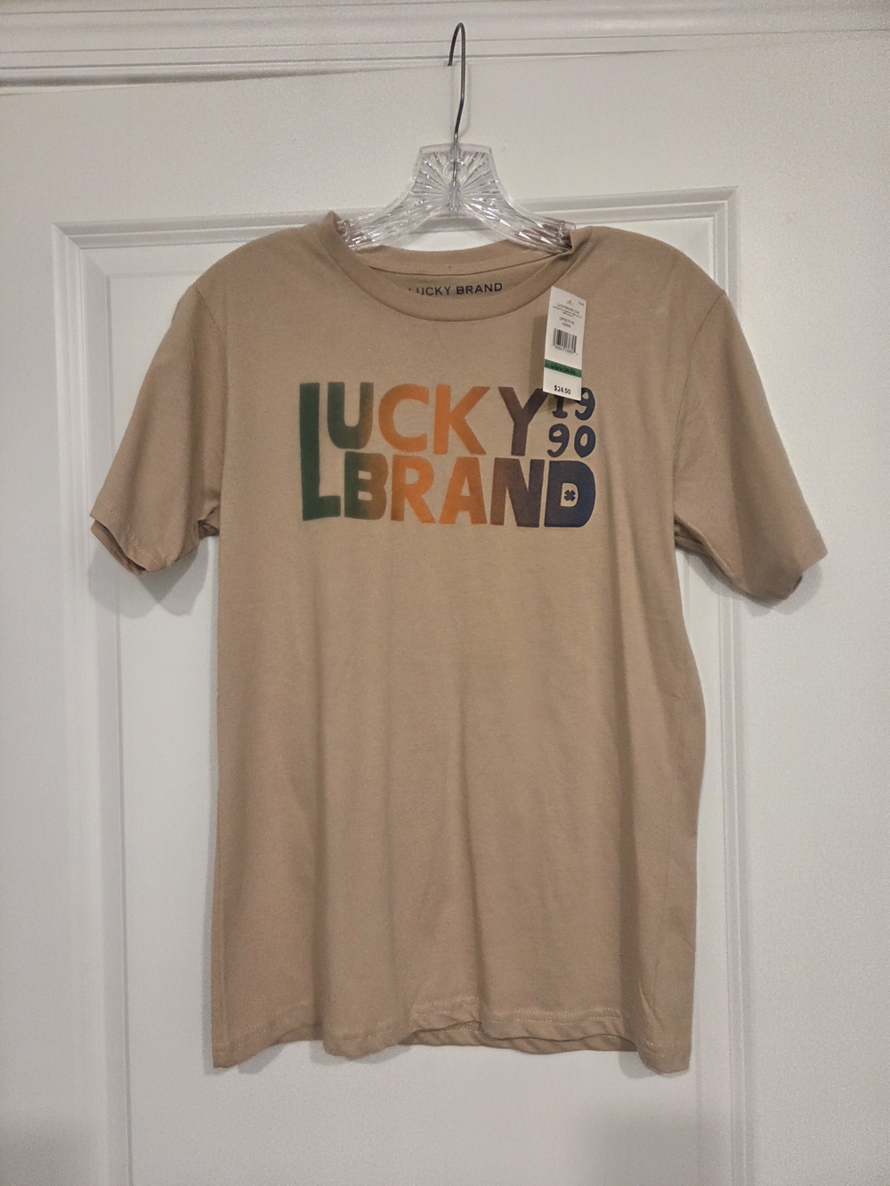 Lucky Brand Tan Short Sleeve Graphic Tee with Multicolor Logo
